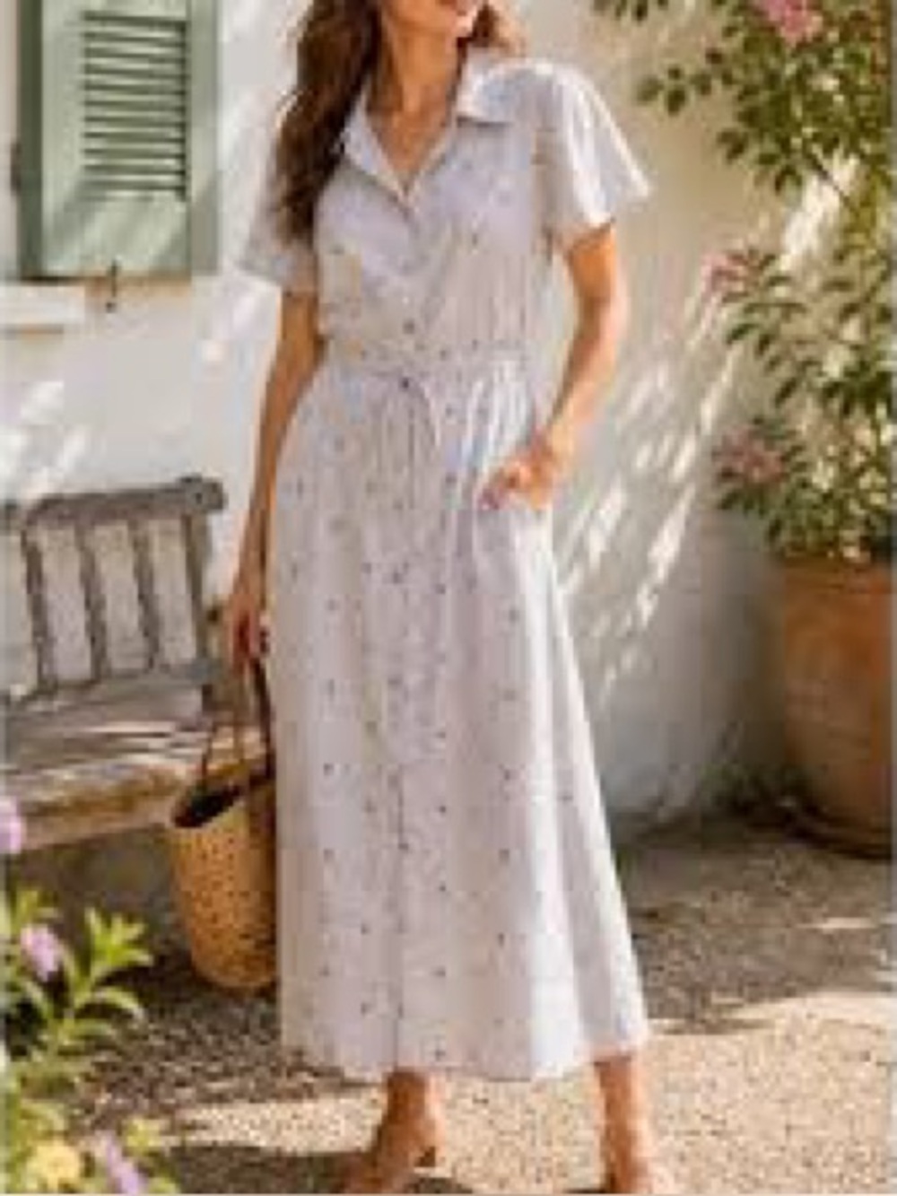 DRAPER JAMES RSVP Blue Stripe Red Stars Midi Shirt Dress Patriotic July 4th XL